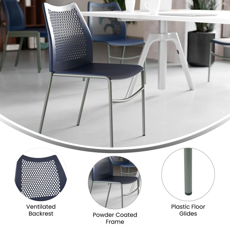 Flash Furniture HERCULES Navy Stack Chair With Air-Vent Back Non-Sled Base And Gray Powder Coated Metal Frame