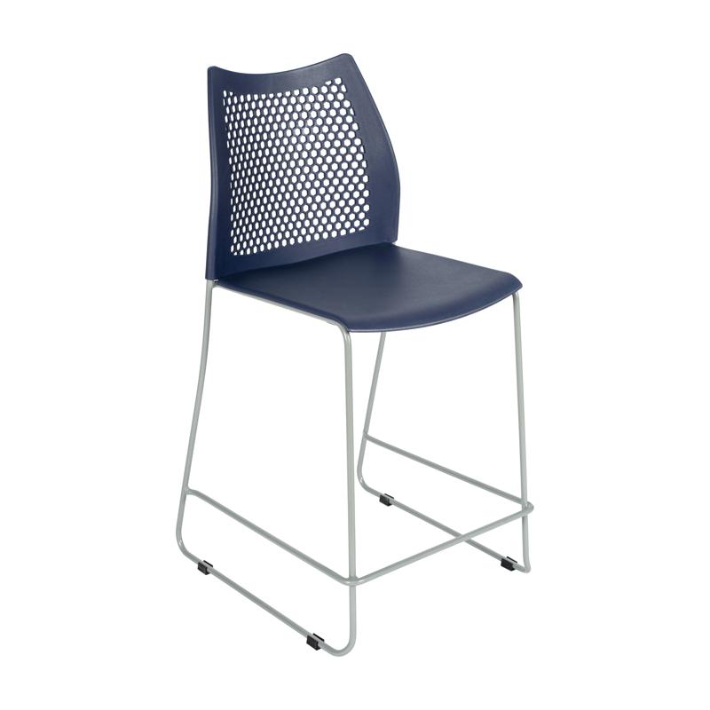 Flash Furniture HERCULES Navy Stack Counter Stool With Air-Vent Back And Gray Powder Coated Sled Base