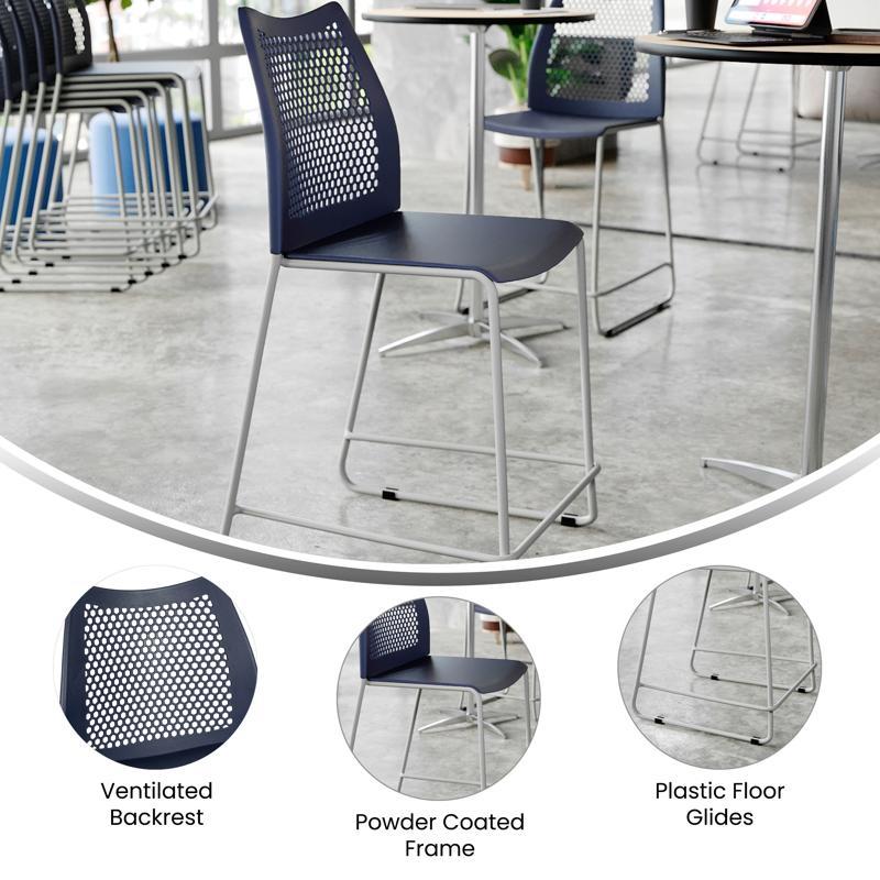 Flash Furniture HERCULES Navy Stack Counter Stool With Air-Vent Back And Gray Powder Coated Sled Base
