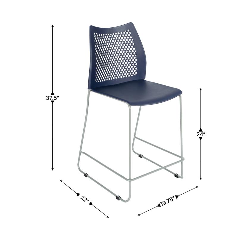 Flash Furniture HERCULES Navy Stack Counter Stool With Air-Vent Back And Gray Powder Coated Sled Base