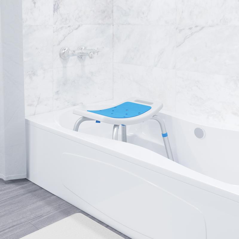 flash furniture HERCULES Padded Shower Stool with Adjustable Height Non-Slip Feet and Seat Pad in White/Blue