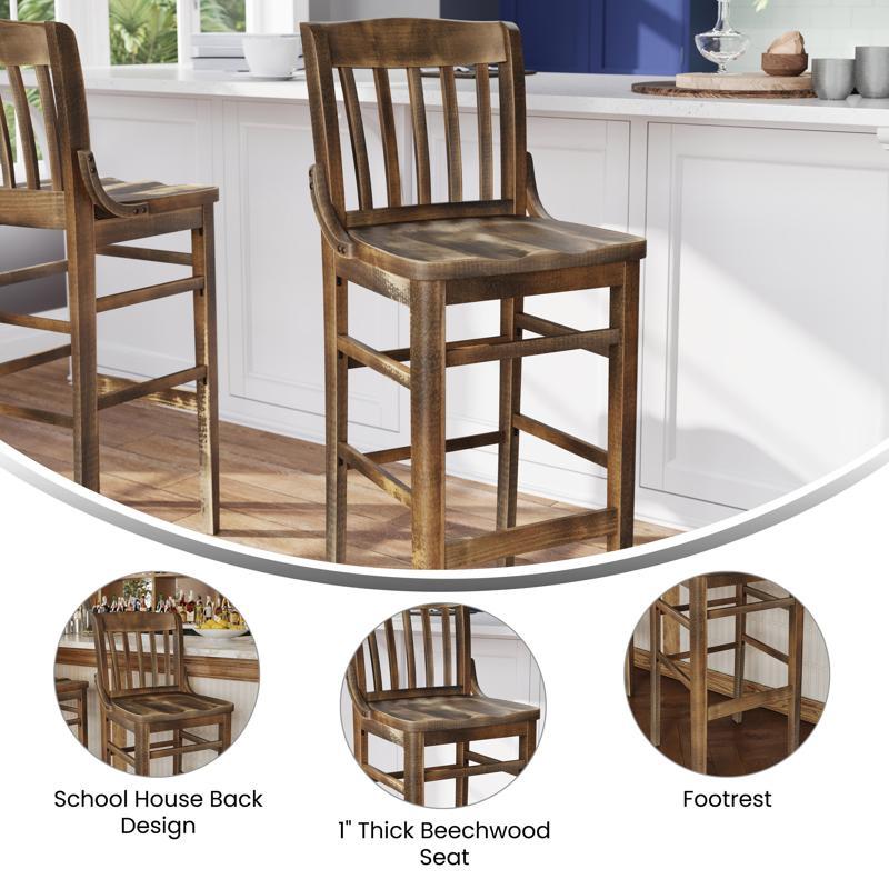 Flash Furniture HERCULES School House Back Antique Copper Wood Restaurant Barstool