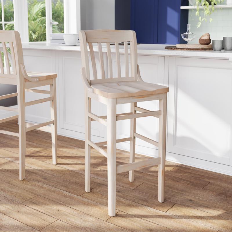 flash furniture HERCULES School House Back Antique White Wood Restaurant Barstool