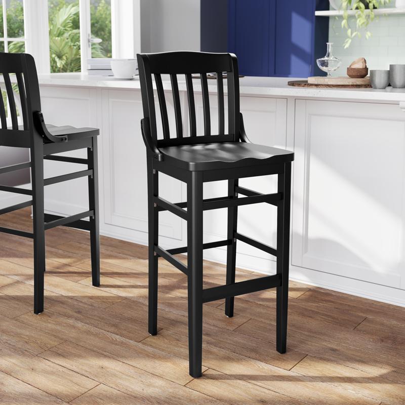 flash furniture HERCULES School House Back Black Wood Restaurant Barstool