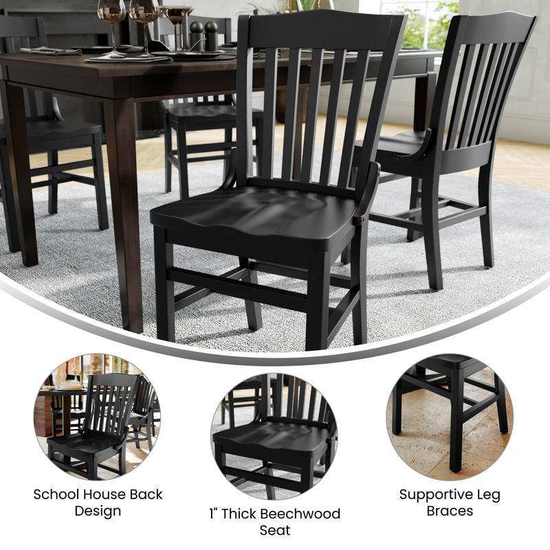Flash Furniture HERCULES School House Back Black Wood Restaurant Chair