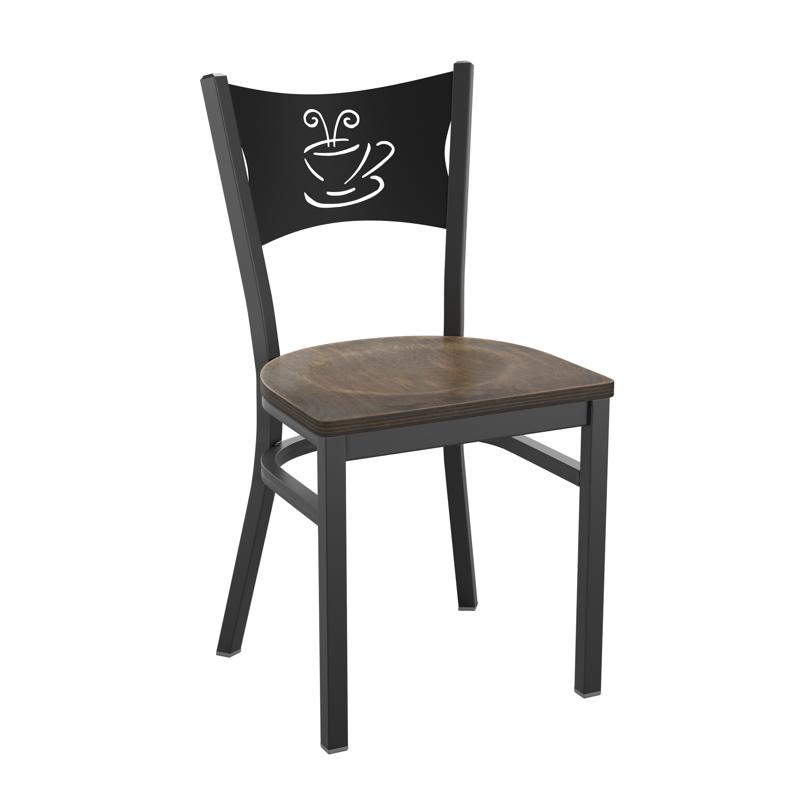 flash furniture HERCULES Series Black Coffee Back Metal Restaurant Chair - Antique Copper Wood Seat