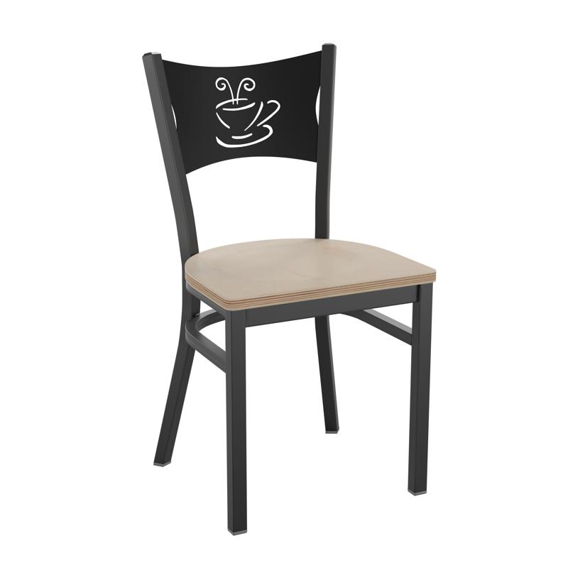 flash furniture HERCULES Series Black Coffee Back Metal Restaurant Chair - Antique White Wood Seat