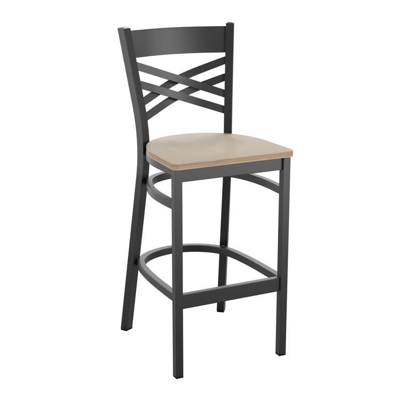 flash furniture HERCULES Series Black ''X'' Back Metal Restaurant Barstool - Antique White Wood Seat