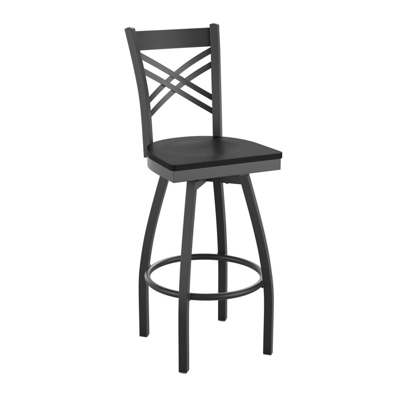 flash furniture HERCULES Series Black ''X'' Back Swivel Metal Barstool - Black Wood Seat