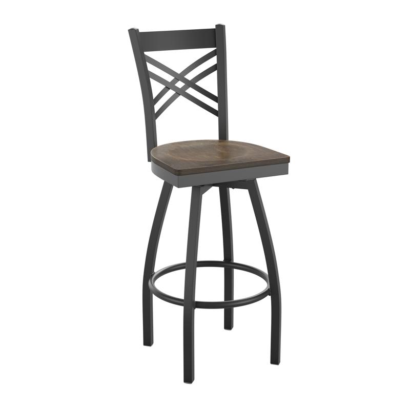 flash furniture HERCULES Series Black ''X'' Back Swivel Metal Barstool - Antique Copper Wood Seat