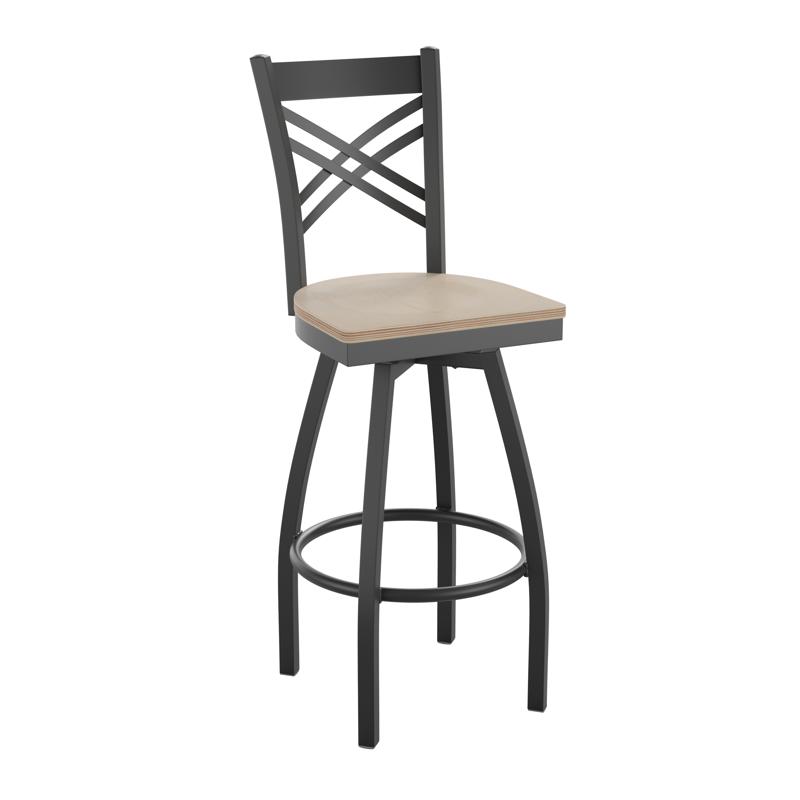 flash furniture HERCULES Series Black ''X'' Back Swivel Metal Barstool - Antique White Wood Seat