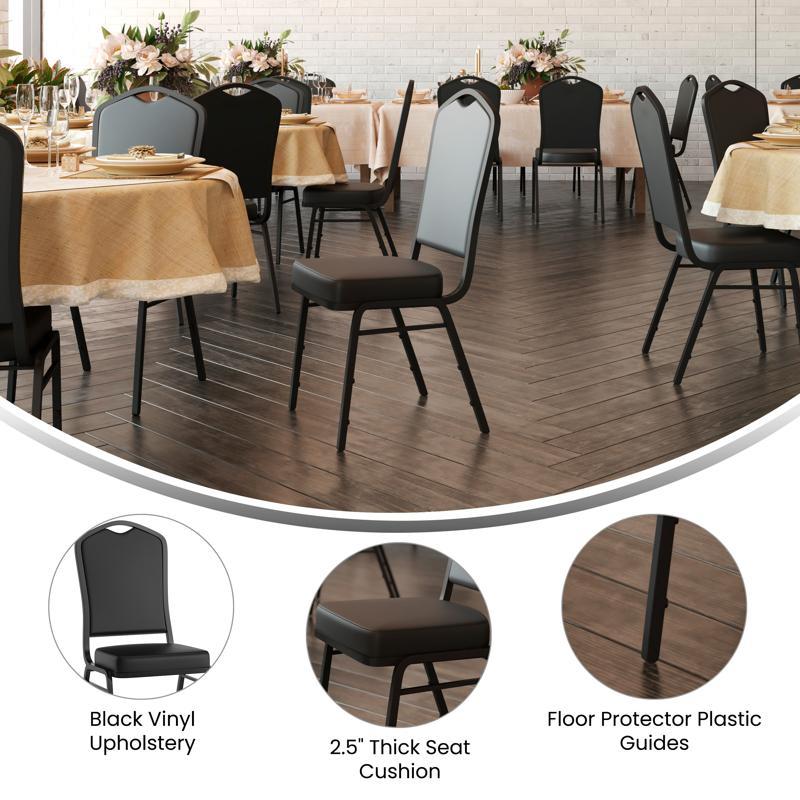 Flash Furniture HERCULES Series Crown Back Stacking Banquet Chair In Black Vinyl - Black Frame