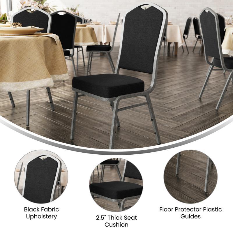 Flash Furniture HERCULES Series Crown Back Stacking Banquet Chair In Black Fabric - Silver Vein Frame