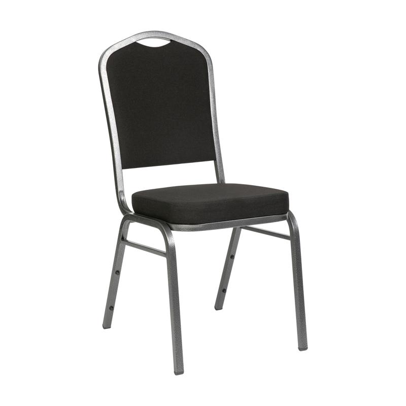flash furniture HERCULES Series Crown Back Stacking Banquet Chair in Black Fabric - Silver Vein Frame