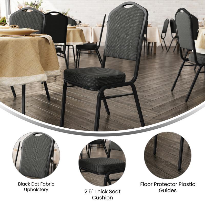 Flash Furniture HERCULES Series Crown Back Stacking Banquet Chair In Black Dot Patterned Fabric - Black Frame