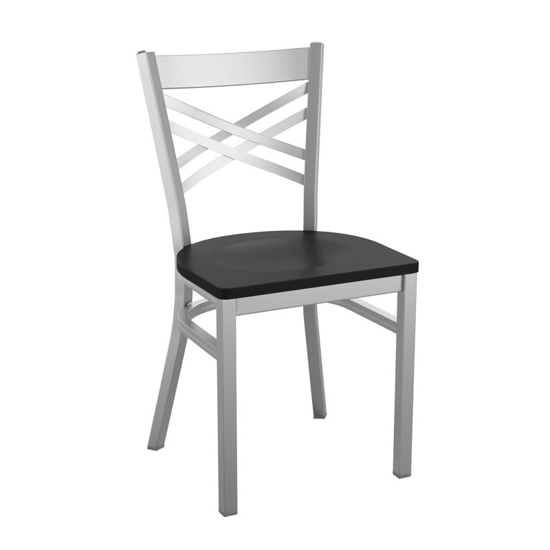 flash furniture HERCULES Series Silver Antique Finish with Clear Coat ''X'' Back Metal Restaurant Chair - Black Wood Seat