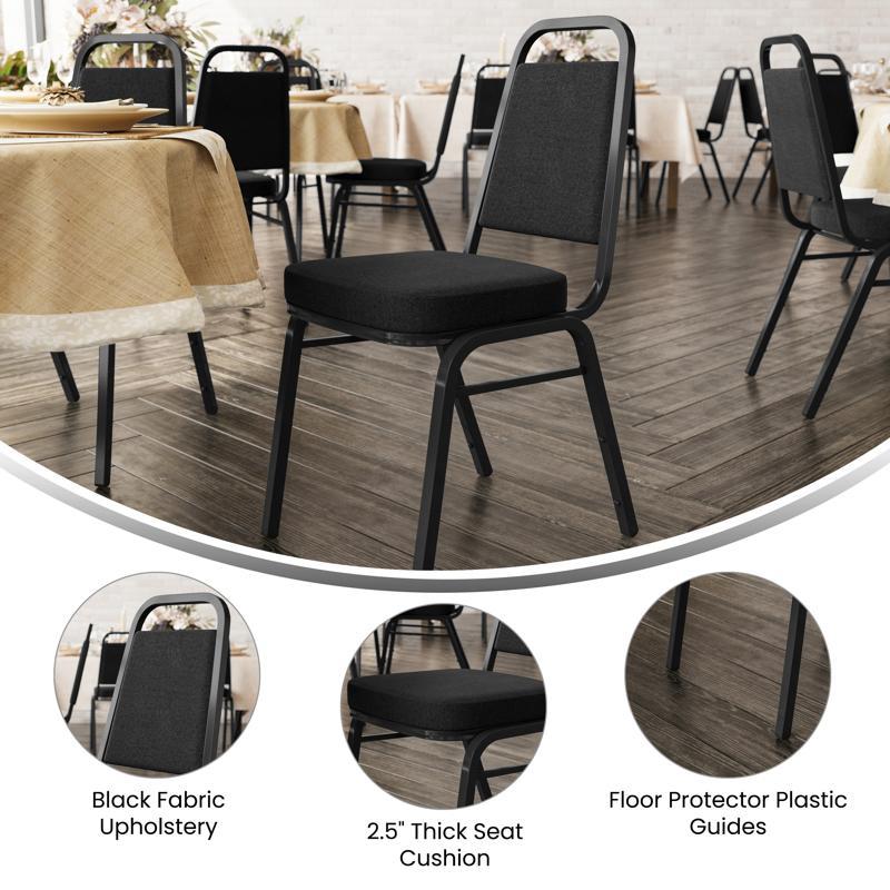 Flash Furniture HERCULES Series Trapezoidal Back Stacking Banquet Chair With Black Fabric And 2.5'' Thick Seat - Black Frame