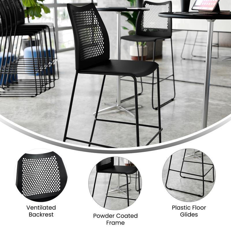 Flash Furniture HERCULES Stack Bar Stool With Air-Vent Back And Powder Coated Sled Base