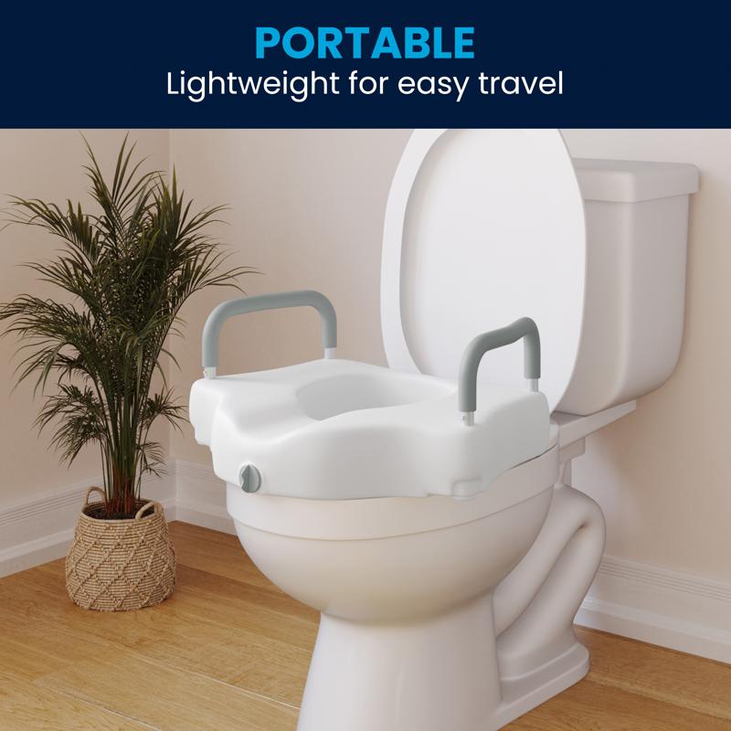 Flash Furniture HERCULES White Elevated Toilet Seat With Height Adjustable Padded Arms And Locking Safety Mechanism