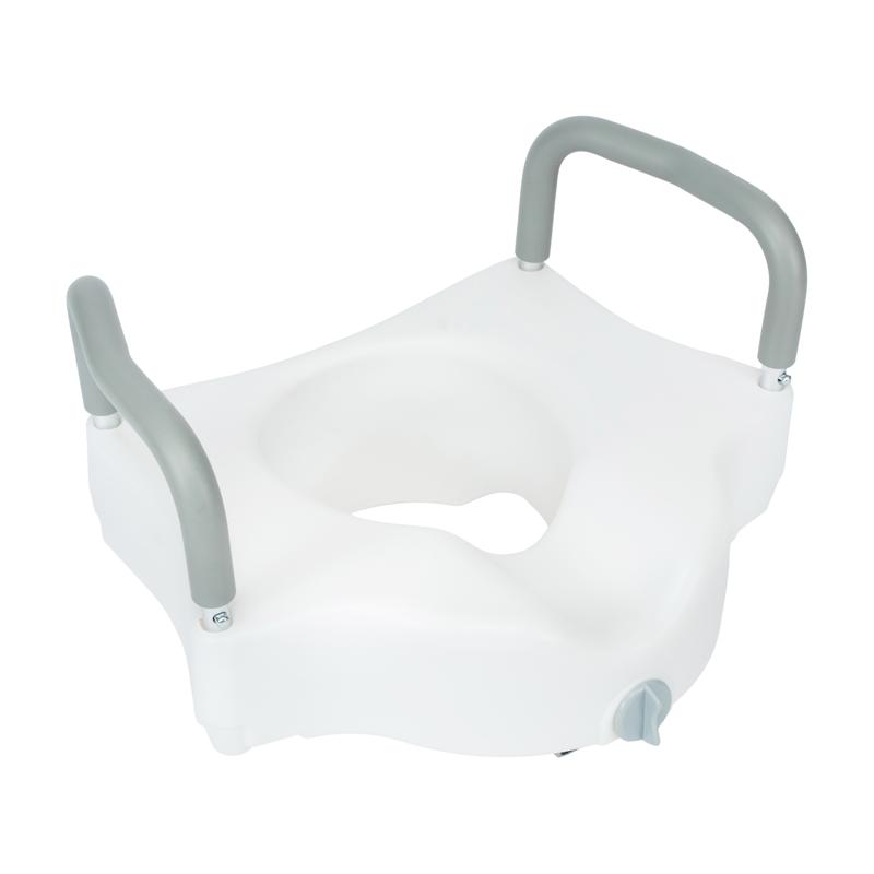 Flash Furniture HERCULES White Elevated Toilet Seat With Height Adjustable Padded Arms And Locking Safety Mechanism