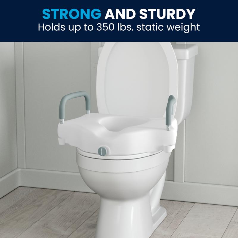 flash furniture HERCULES White Elevated Toilet Seat with Height Adjustable Padded Arms and Locking Safety Mechanism