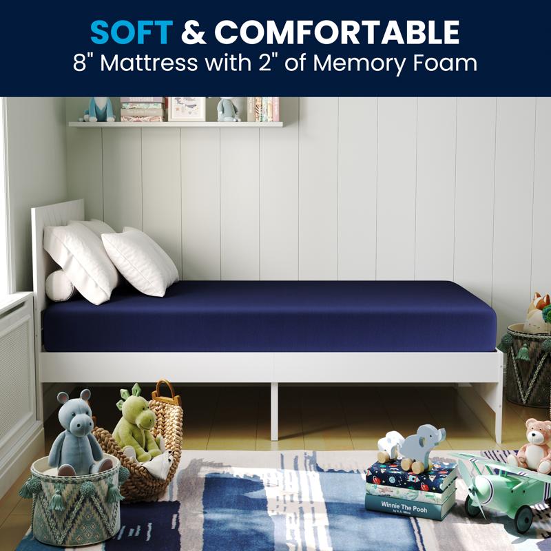 flash furniture Irvine Liquid-Resistant Memory Foam 8" Twin Mattress with Removable Cover with Zipper in Blue