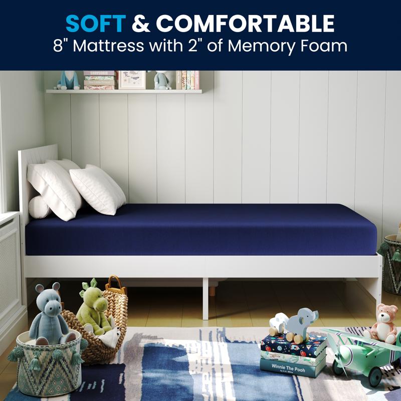 flash furniture Irvine Liquid-Resistant Memory Foam 8" Twin XL Mattress with Removable Cover with Zipper in Blue