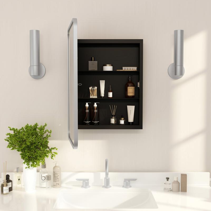 flash furniture Jolie 16" x 24" Recessed Bathroom Medicine Cabinet with Rounded Beveled Mirror and Reversible Metal Frame in Silver