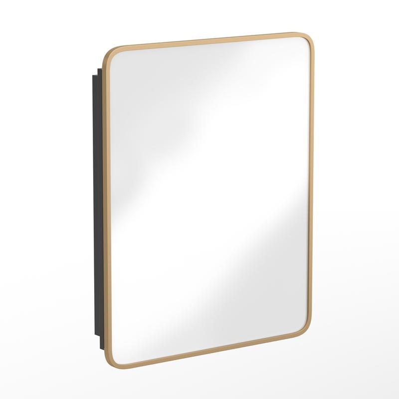 Flash Furniture Jolie 24" X 30" Recessed Bathroom Medicine Cabinet With Rounded Beveled Mirror And Reversible Metal Frame In Gold
