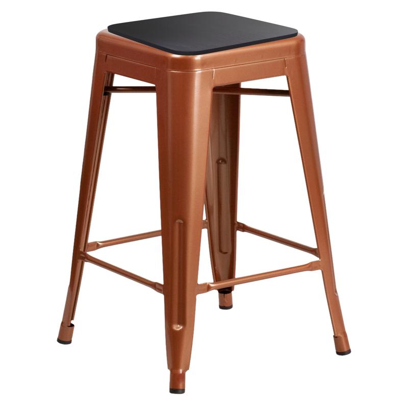 flash furniture Kai Commercial Grade 24" High Backless Copper Metal Indoor-Outdoor Bar Height Stool with Black All-Weather Polystyrene Seat