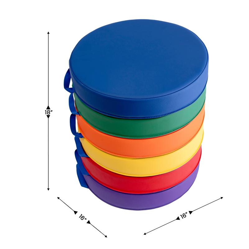 Flash Furniture Kylie 6 Piece 16 Inch Round Floor Cushions For Kids With Handles In Commercial Grade Plastic - Assorted Primary Colors