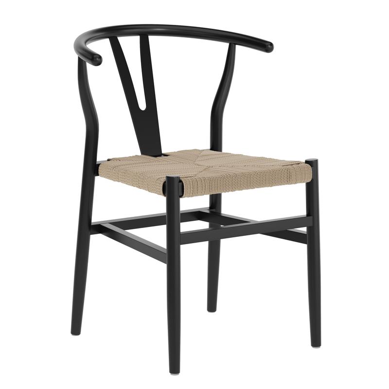 Flash Furniture Logan Commercial Grade Y-Back Style Wood And Kraft Paper Stackable Dining Chair With Black/Natural Finish