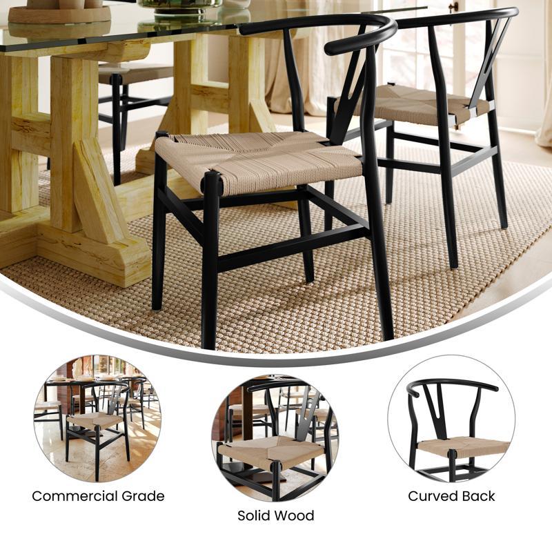 Flash Furniture Logan Commercial Grade Y-Back Style Wood And Kraft Paper Stackable Dining Chair With Black/Natural Finish