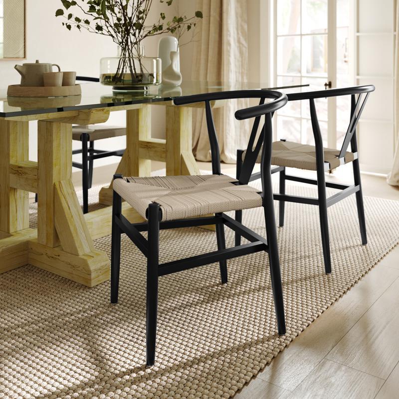 flash furniture Logan Commercial Grade Y-Back Style Wood and Kraft Paper Stackable Dining Chair with Black/Natural Finish