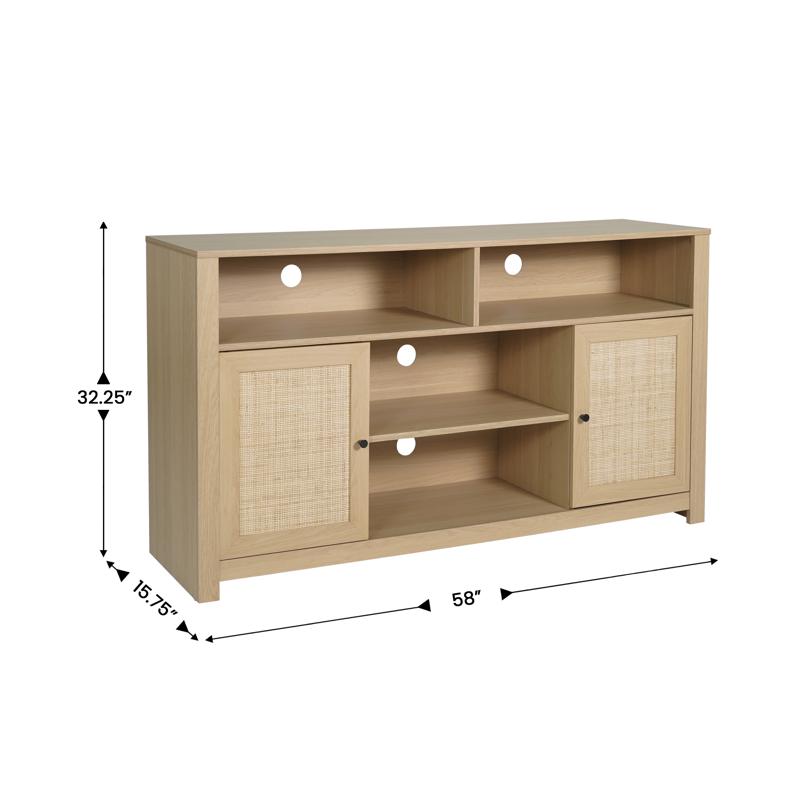 Flash Furniture Malaki Mid-Century Modern 58 Inch Buffet Sideboard With 2 Soft Close Doors And Adjustable Center Shelf TV Stand For Up To 65" TV's Natural/Rattan