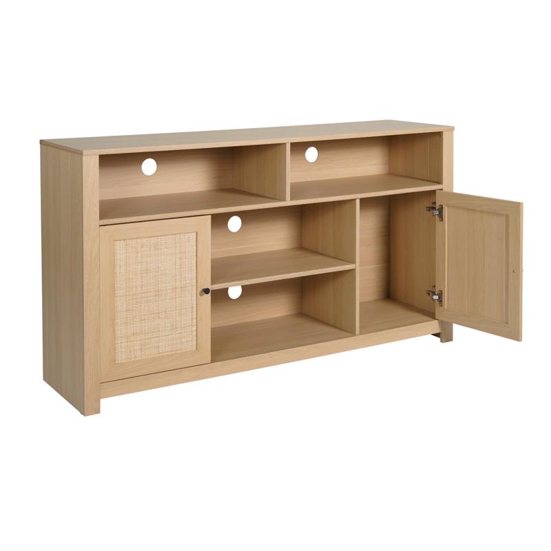 Flash Furniture Malaki Mid-Century Modern 58 Inch Buffet Sideboard With 2 Soft Close Doors And Adjustable Center Shelf TV Stand For Up To 65" TV's Natural/Rattan