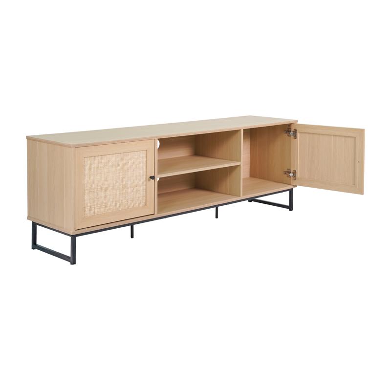 Flash Furniture Malaki Mid-Century Modern 65 Inch TV Stand With 2 Rattan Soft Close Doors And Fixed Center Shelf TV Stand For Up To 70" TV's In Natural