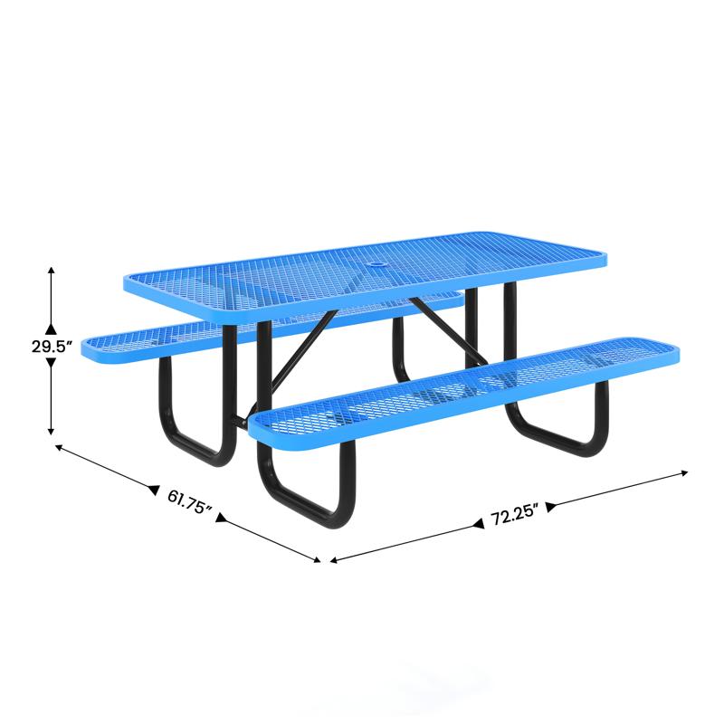 Flash Furniture Mantilla 6' Rectangular Outdoor Picnic Table With Commercial Heavy Gauge Expanded Metal Mesh Top And Seats And Steel Frame In Blue