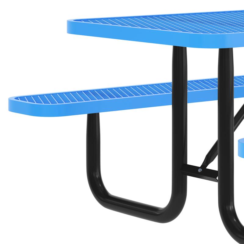 Flash Furniture Mantilla 6' Rectangular Outdoor Picnic Table With Commercial Heavy Gauge Expanded Metal Mesh Top And Seats And Steel Frame In Blue