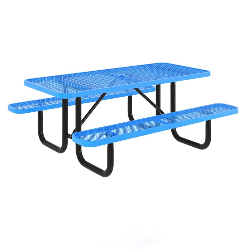 flash furniture Mantilla 6' Rectangular Outdoor Picnic Table with Commercial Heavy Gauge Expanded Metal Mesh Top and Seats and Steel Frame in Blue