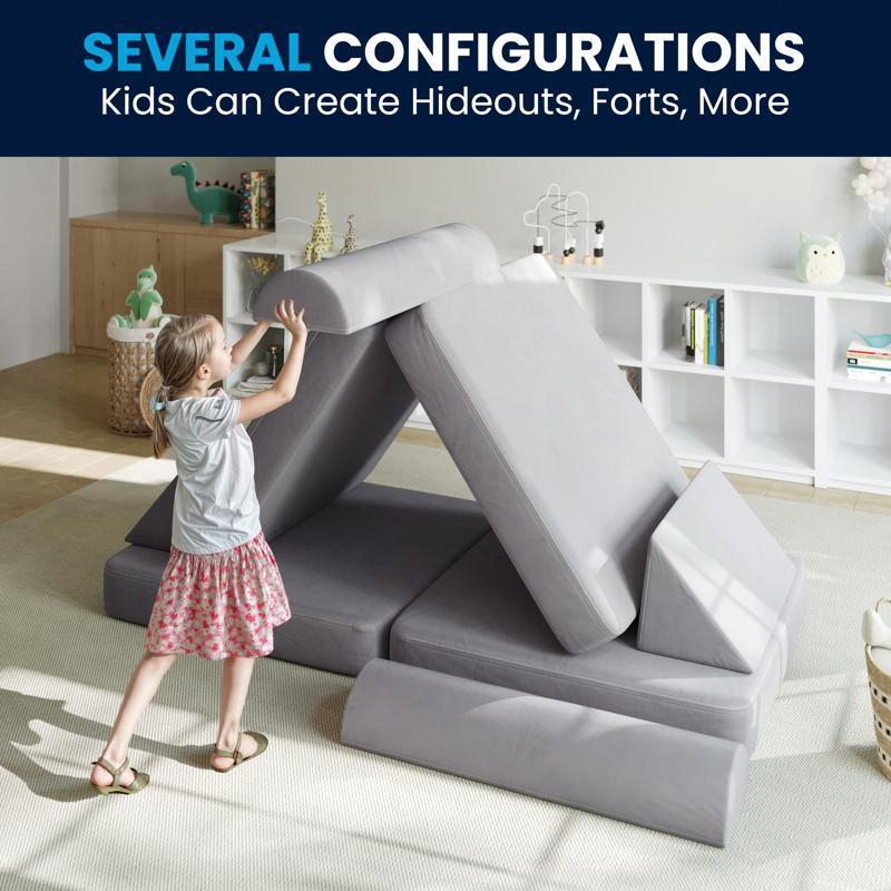 Flash Furniture Marlowe 56" Modular Kids Play Couch With 6 Soft Foam Sectional Sofa Pieces In Gray