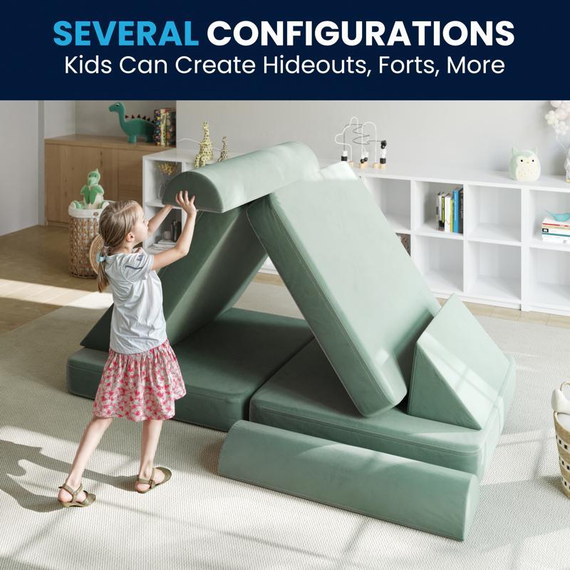 Flash Furniture Marlowe 56" Modular Kids Play Couch With 6 Soft Foam Sectional Sofa Pieces In Sage