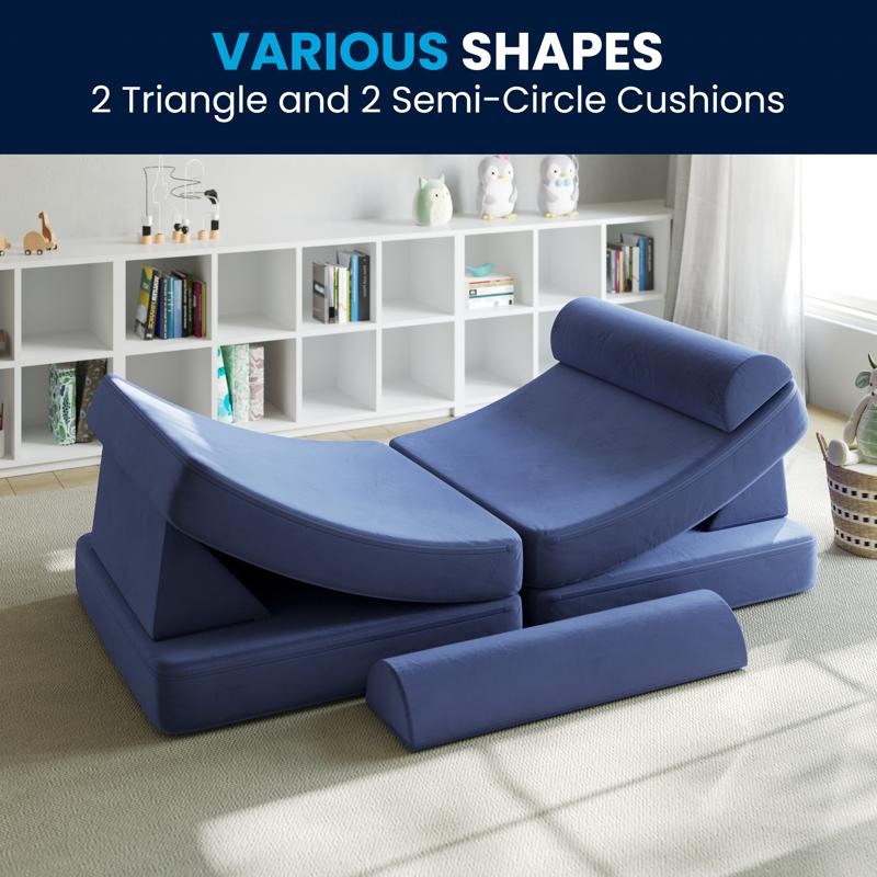 flash furniture Marlowe 56" Modular Kids Play Couch with 6 Soft Foam Sectional Sofa Pieces in Blue