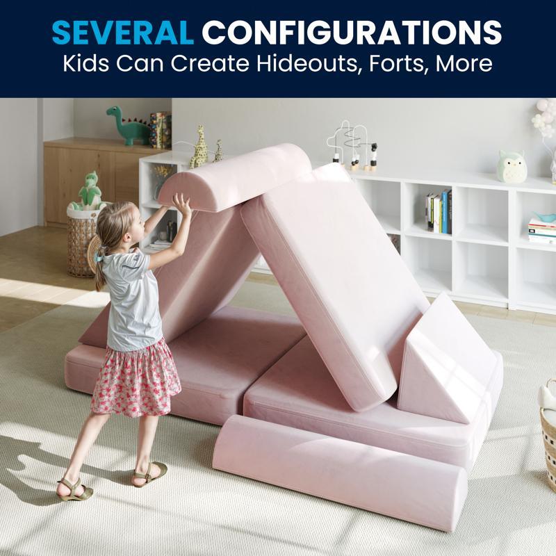 Flash Furniture Marlowe 56" Modular Kids Play Couch With 6 Soft Foam Sectional Sofa Pieces In Blush
