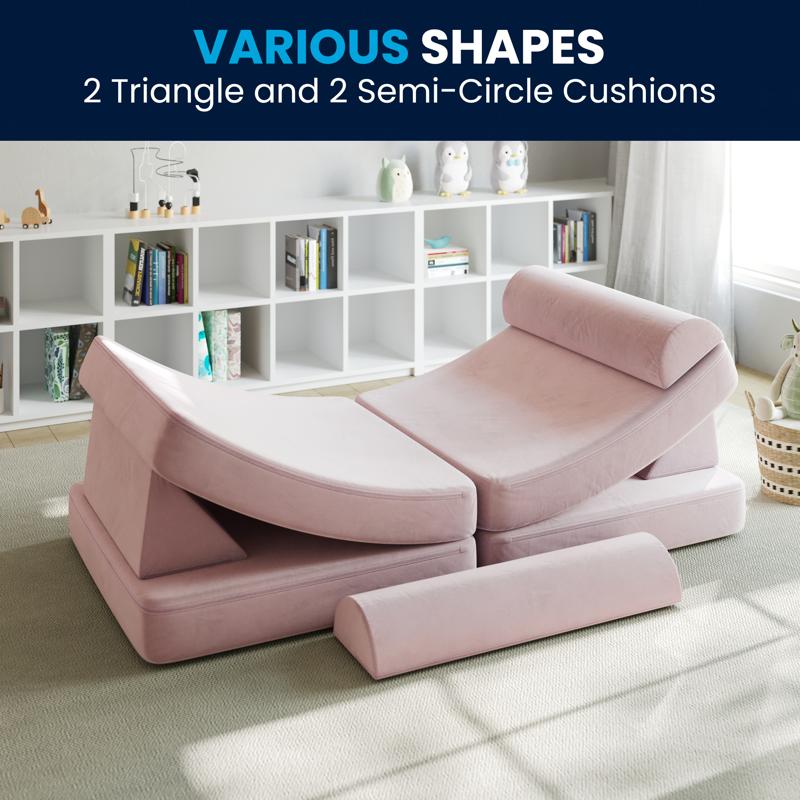 flash furniture Marlowe 56" Modular Kids Play Couch with 6 Soft Foam Sectional Sofa Pieces in Blush