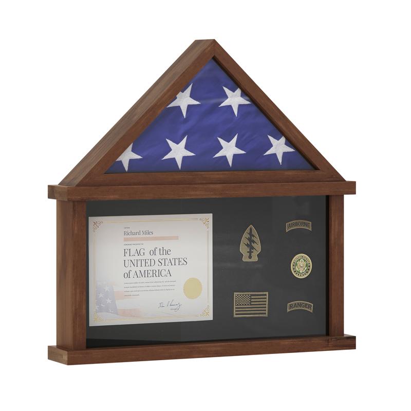 flash furniture Quincy Flag and Certificate Display Case Solid Pine Wood Flag Shadow Box Fits 9x5 Folded Burial Flag Dark Brown Finish