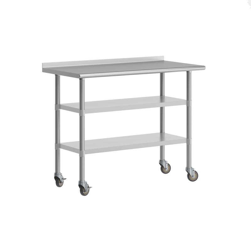 flash furniture Rawcliffe NSF Certified Stainless Steel Prep and Work Table 24"x 48" with 1.5" Backsplash 2 Galvanized Steel Undershelves and 4 Casters 2 Locking