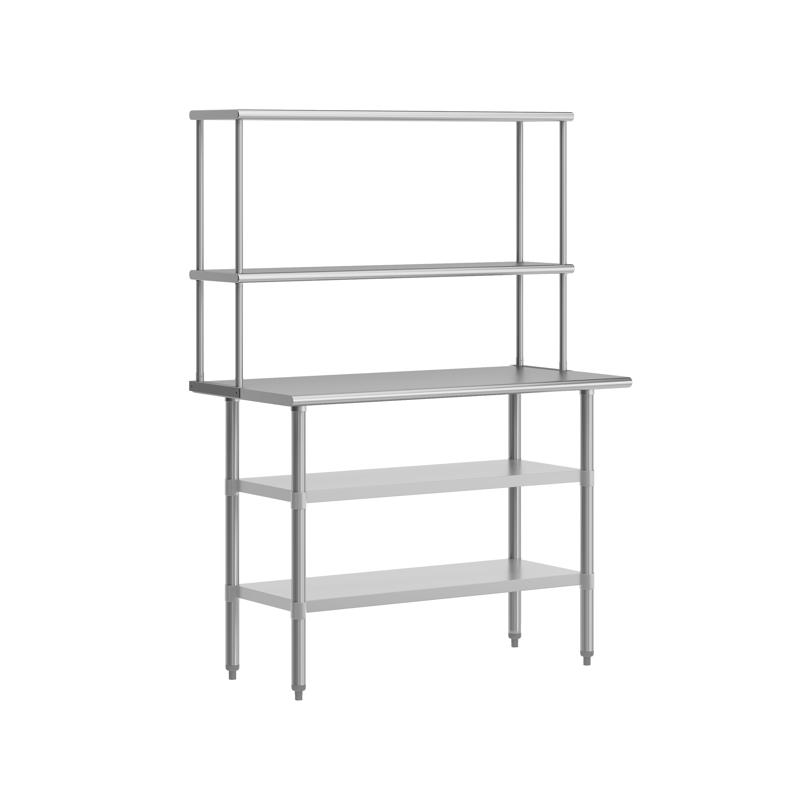 flash furniture Rawcliffe Portable Prep and Work Table with NSF Certified 18 Gauge Stainless Steel Top Shelf and Double Overshelves 2 Galvanized Steel Undershelves