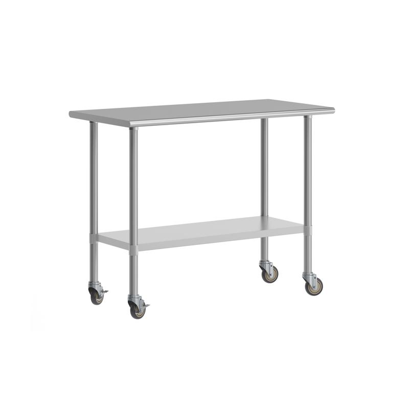 flash furniture Rawcliffe Portable Prep and Work Table with NSF Certified 18 Gauge Stainless Steel Top Shelf Galvanized Steel Undershelf and 4 Casters with 2 Locking
