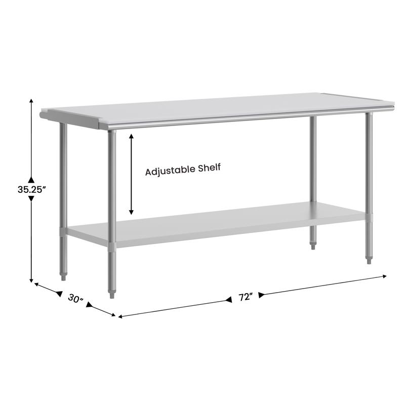 Flash Furniture Reader Portable Prep And Work Table With NSF Certified 18 Gauge Stainless Steel Top Shelf With Poly Cutting Board And Galvanized Steel Undershelf